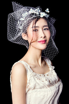 Asian sexy young woman on black background