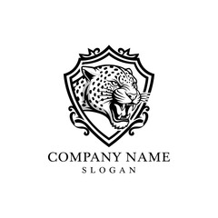 Obraz premium Leopard Crest Logo - Fierce Animal Emblem, Heraldic Design, Black and White