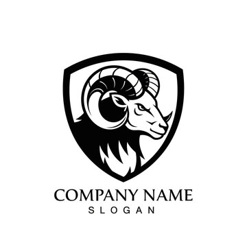 Ram Head Shield Logo Silhouette - Strong Animal Emblem for Brands