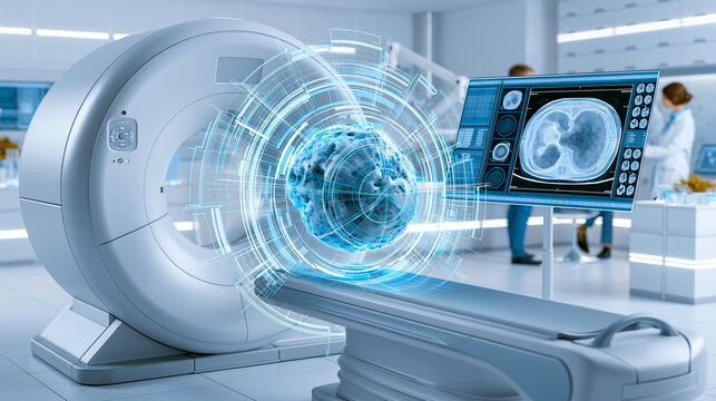 Radiation Therapy Planning with CT Scan Technology for Cancer Treatment Concept Advanced medical visualization showing radiation therapy planning for cancer treatment, CT scan imag