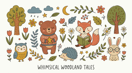 Obraz premium Whimsical Woodland Tales Cute Animal Forest Characters Illustration Set.