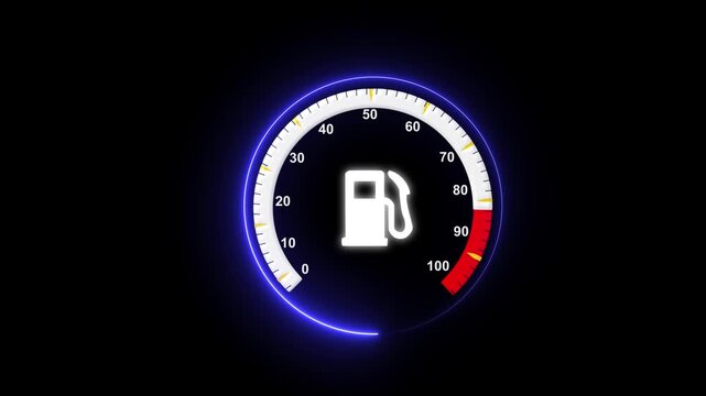 Technical pressure level meter monitors low engine fuel tank capacity warnings. Automotive dashboard diagnostics tools implement a technical pressure level meter panel track.