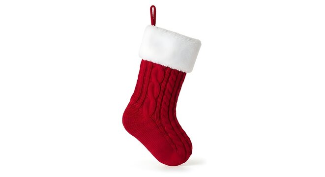 Red Christmas Stocking Hanging on Clean White Background