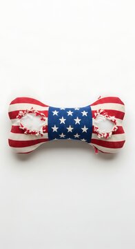 Patriotic Red White and Blue Dog Toy Resting on White Background