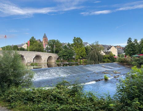 City of Wetzlar with the Lahn River and the Old Lahn Bridge.