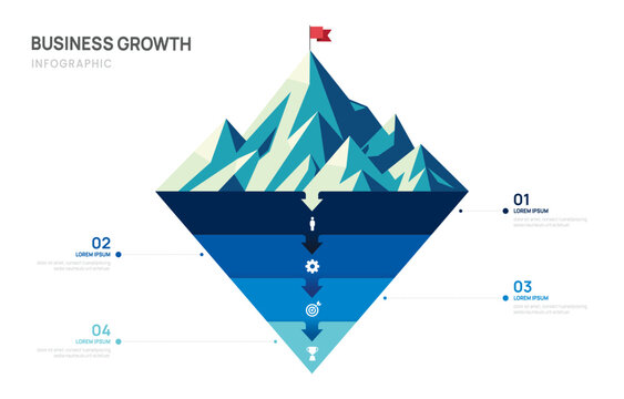 Iceberg infographic template for business. mountain 4 steps to success with icon. presentation vector infographics.