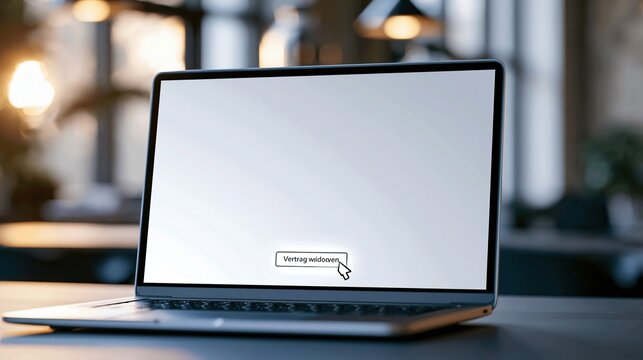 Modern Laptop Computer Displaying Login Screen with Cursor in a Cozy Cafe Environment