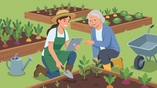 Young Woman Gardener Learning New Skill in Garden