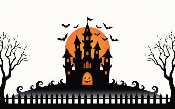 Haunted castle with jack o lantern under a full moon