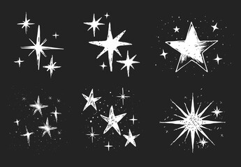 Hand Drawn Stars On Black Element Design Set