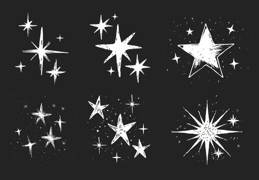 Hand Drawn Stars On Black Element Design Set