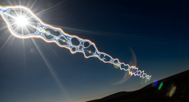 Abstract light stream emanating from sun with gradient color spectrum