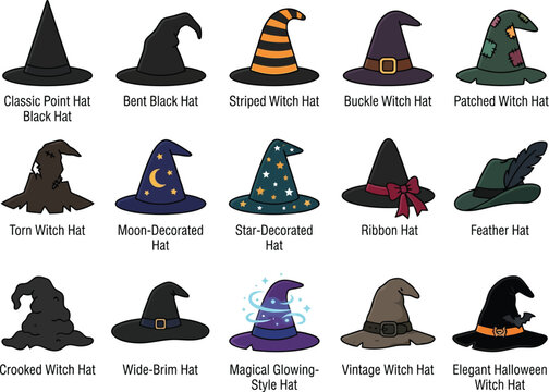 Halloween vector bundle 15 witch hats for spooky decorations and costumes