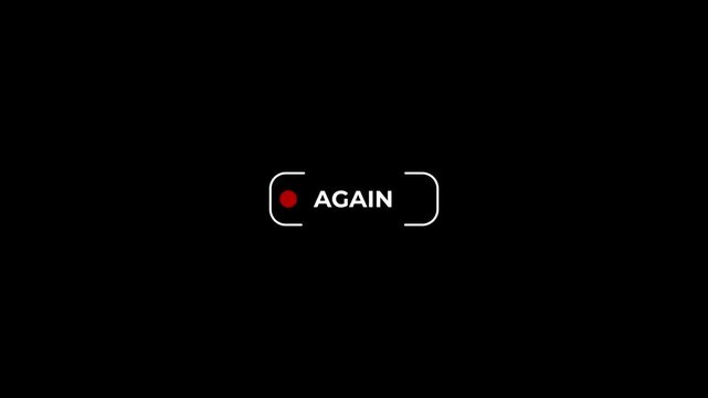 Repeated text 'AGAIN' with minimalist graphic overlay during simple animation for broadcast and digital media applications
