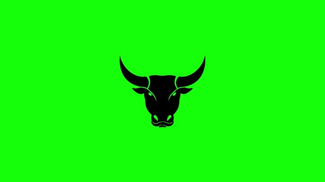 Black bull head silhouette icon isolated on a bright green screen background for video editing