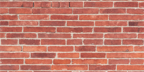 Fototapeta premium Red brick wall closeup showing staggered masonry pattern with textured surface and architectural construction design details