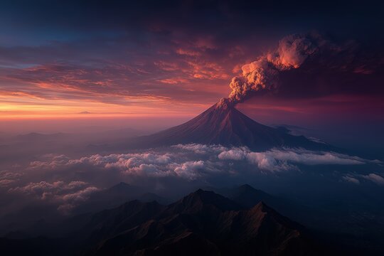 Majestic Volcano Erupting at Sunset
