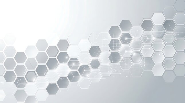 Abstract Gray Hexagon Pattern Glowing on Futuristic Technology Background