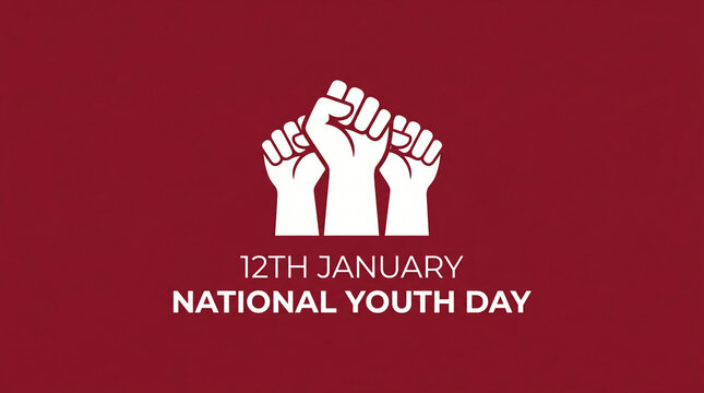 National Youth Day poster with raised fists on red background for January 12th.