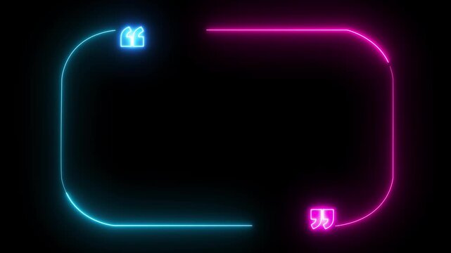 Minimalist neon quote frame builds glowing testimonial dialogue bubble blocks. Creative copywriter portfolio websites use a minimalist neon quote frame text overlay layout.