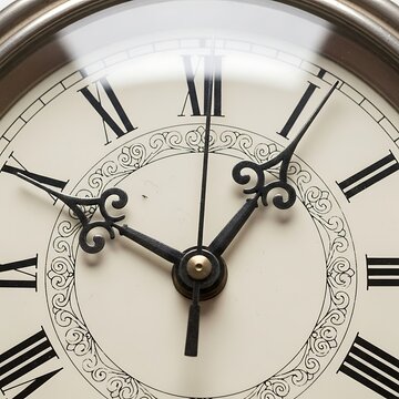 Vintage Analog Clock Showing Twelve Twenty Five in Close Up Interior Detail