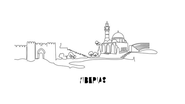 Line art depicts Tiberias, a historic coastal city