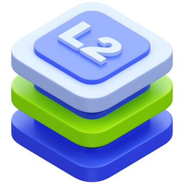 Three Layered 3D Isometric Square Icon Featuring L2 Label for Digital Data Organization and Multi Level Computing Concepts
