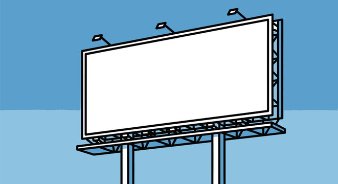 A large blank billboard stands prominently on metal supports outdoors today.