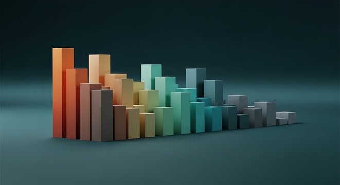 Colorful 3D bar chart with a gradient effect, arranged in decreasing order on a teal backdrop