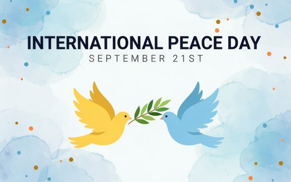 Two colorful peace doves holding an olive branch