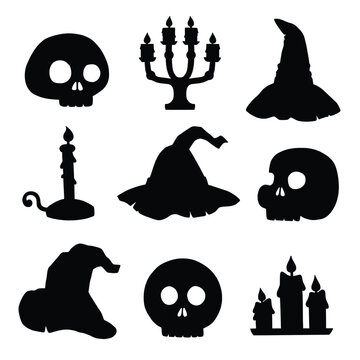 Halloween Silhouette Elements Set