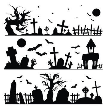 Halloween Cemetery Border Set