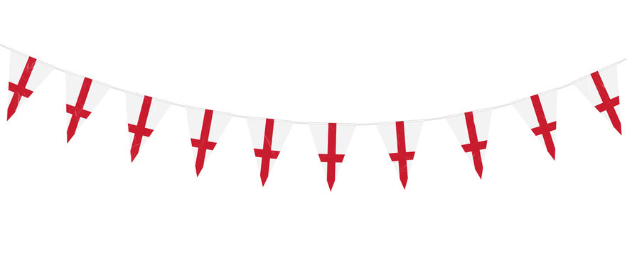 England national flag bunting, red and white cross pennant garland for St. George's Day or England sports event celebration