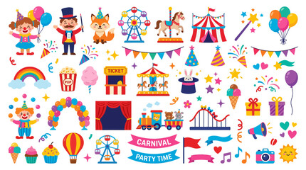 Fototapeta premium Set of colorful carnival and circus theme design elements.