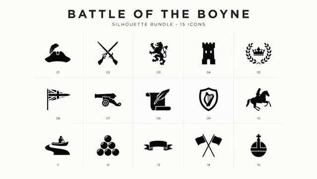 Historical medieval battle silhouette icons bundle with all arranged clean grid layout against neutral background versatile use graphic design projects