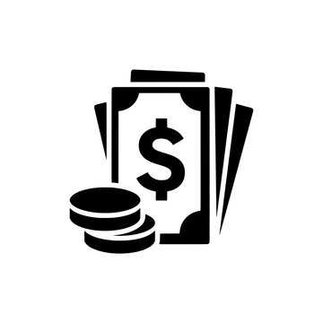 Stack of dollar bills and coins money solid vector
