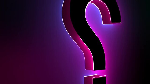 neon Question mark sign animation on gradient background. Cyberspace questions asking doubts confusing problems