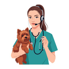 Female Veterinarian Treating Dog in Animal Ambulance