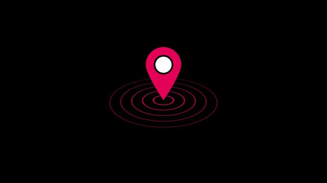 pink color location icon animation and radio waves on black background