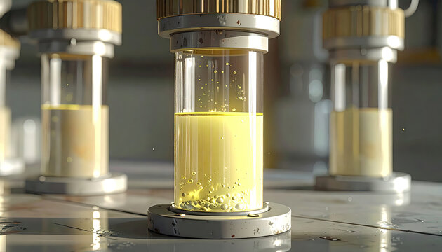Laboratory Equipment Analyzing Yellow Liquid in Test Tubes