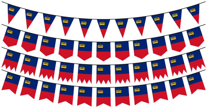 set collections Liechtenstein flag bunting garlands. Liechtenstein flag festive pennants. Liechtenstein flag decorating celebration design vector illustration