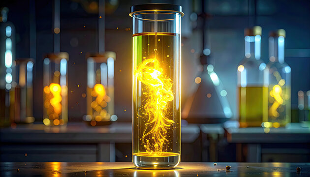 Chemical Reaction with Bright Yellow Flame in Laboratory Test Tube