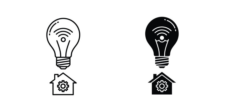 Smart home light bulb with wireless signal and gear symbol for io t automation and energy efficiency technology