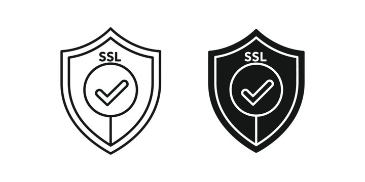 Ssl certificate shield set with checkmark symbol for secure website data encryption and network safety protection