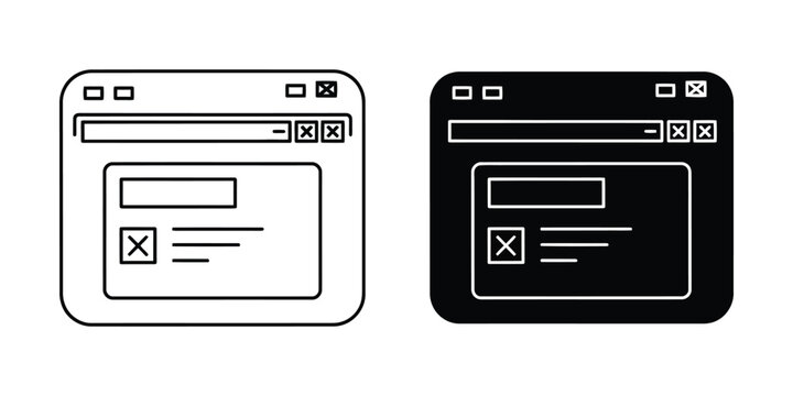 Web browser window interface set featuring minimalist software application frame symbols in black and white