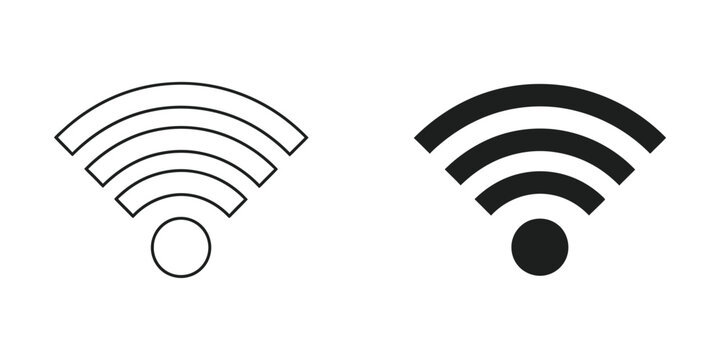 Wi-fi connection set featuring outline and solid black wireless signal symbols for internet access and network