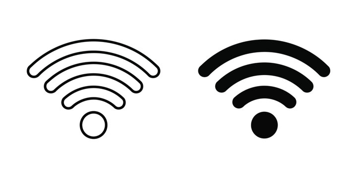 Wi-fi signal strength set in outline and solid black styles for wireless internet connectivity and network ui