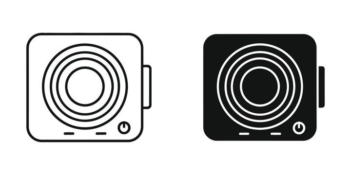 Wireless charging pad in outline and solid black styles for modern smartphone battery power supply equipment