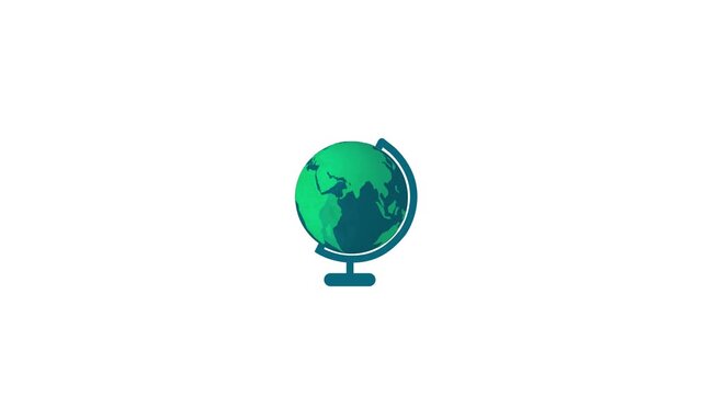 Global world map symbol displays regional continental land mass silhouettes. International travel agency software features a global world map symbol directory interface grid.