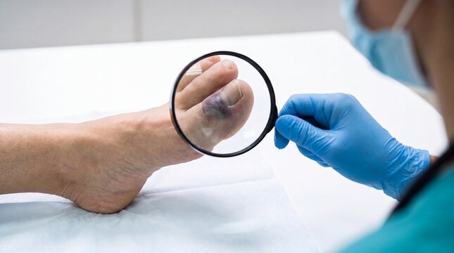 Close up examination of sample with magnifying glass in laboratory setting